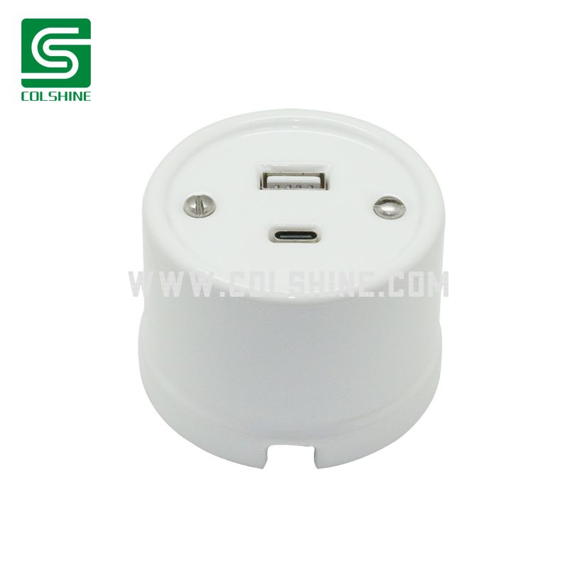 Porcelain Loft Retro Electrical USB Charging Socket Surface Mounted Vintage Ceramic White